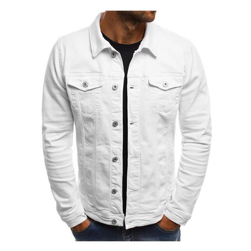 Herren Premium verwaschen Denim Baumwolle Jeans Knopfleiste Slim Fit Jacke - Bild 12 von 17