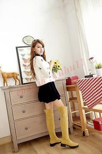 Moda Mujeres Gamuza Hasta la Rodilla Botas de Montar Zapatos de Tacón Bajo Rosa Amarillo Verde  - Imagen 4 de 10