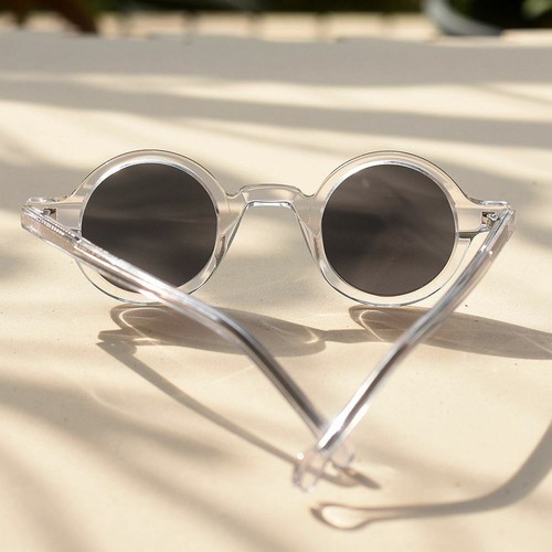 Round polarized sunglasses handmade black lens crystal acetate round glasses S - Picture 6 of 8