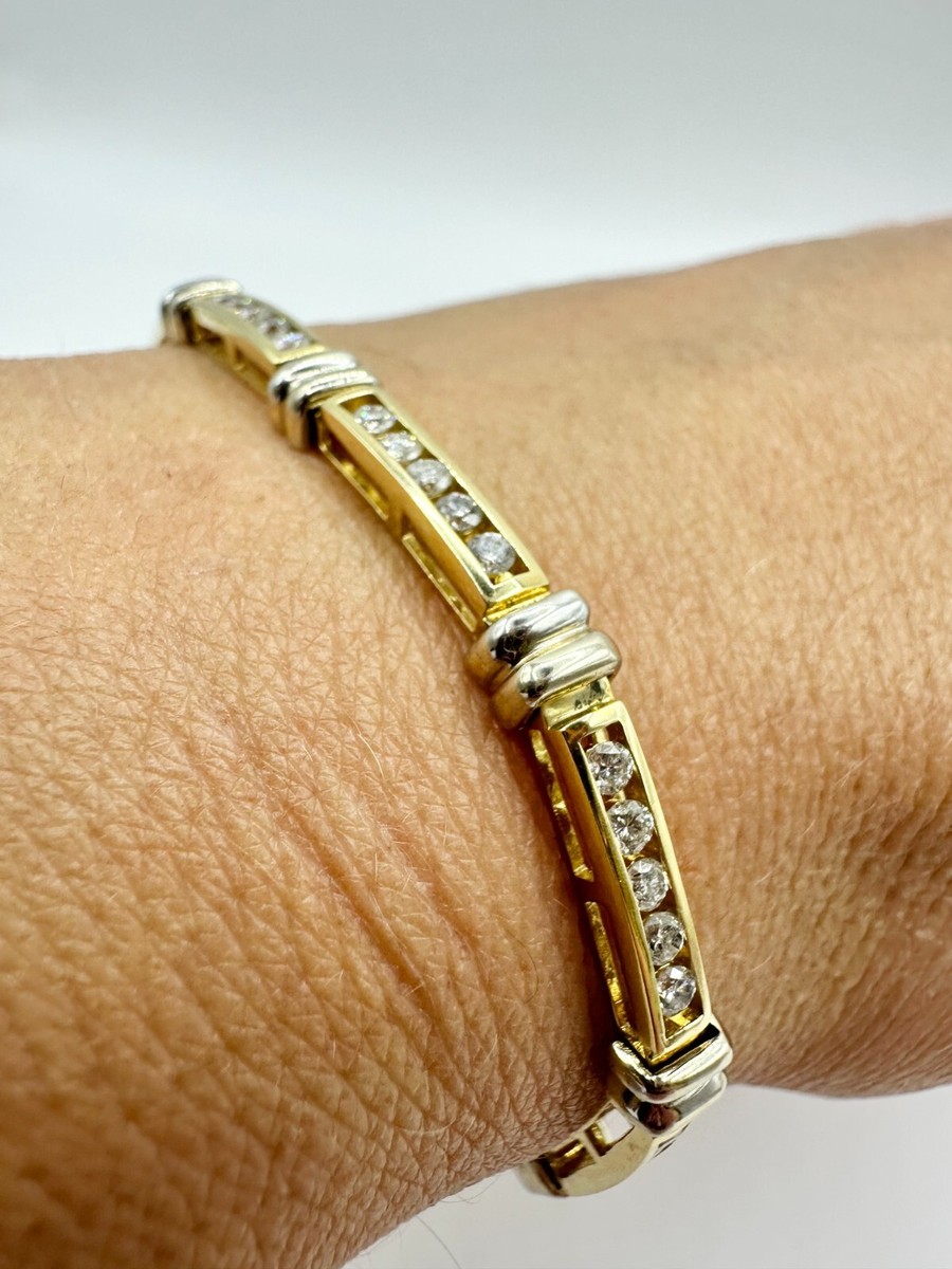 14K Yellow Gold and Diamond Bar Link Bracelet - 1.25ctw I