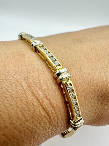 14K Yellow Gold and Diamond Bar Link Bracelet - 1.25ctw I SI1 - New - 7.5” L - Picture 4 of 5