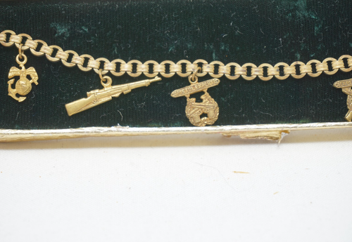 Vintage Gold Plate US Marine Corps Sweetheart Bettelarmband mit Box - Bild 5 von 16