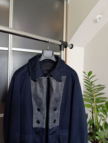 YOHJI YAMAMOTO AVANT GARDE Y'S VINTAGE MENS LEATHER SWITCHING COLOR DOUBLE COAT - Picture 4 of 22