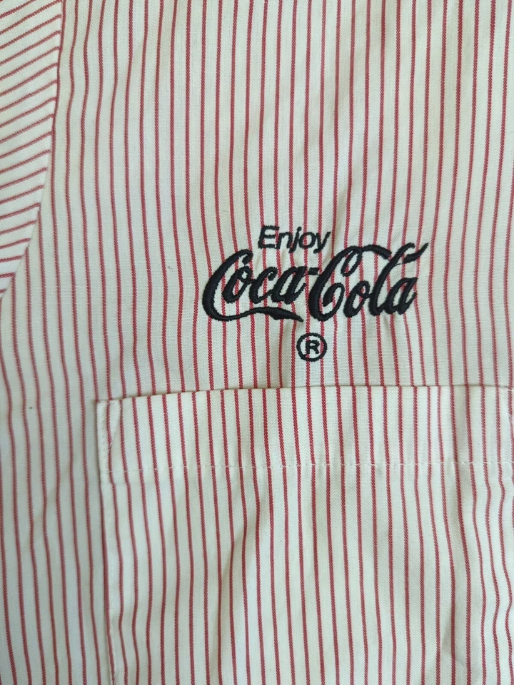 Riverside Coca-Cola Delivery Work Shirt Womens Large Striped Red White Enjoy USA - Image 2 of 4