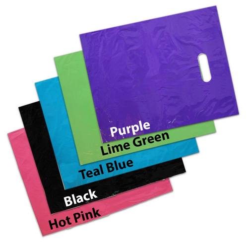 Large Plastic Merchandise Bags, Pink, Teal, Blue, Lime, Purple, Black W/Handles - Picture 5 of 64