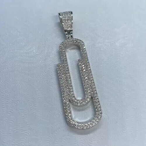 1.99Ct Round Cut Lab Created Diamond Men's Pendant 14k White Gold Plated Silver - Picture 2 of 5
