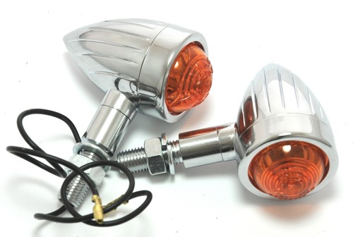 Custom Bullet Mini Blinker Chrom Grooved für HD Honda Suzuki Yamaha Universal 12 - Picture 3 of 3