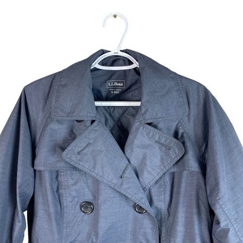 LL Bean Double Breasted Trench Coat Womens S Reg Blue Nylon Belted Insulated - Picture 4 of 7