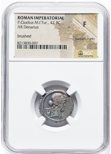 ROMAN REPUBLIC P Clodius Mf Turrinus APOLLO DIANA LUCIFERA Ancient NGC Coin 360 - Picture 3 of 6
