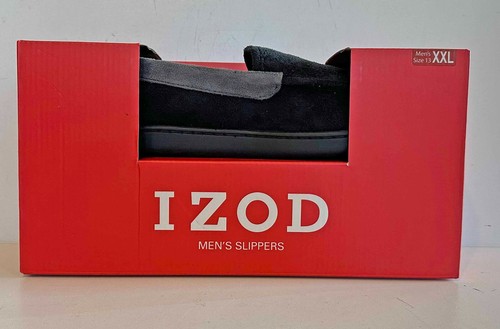 IZOD Men's Black/Gray Plush Moccasin Slippers XXL Size 13 NIB MSRP $36 - Picture 8 of 10