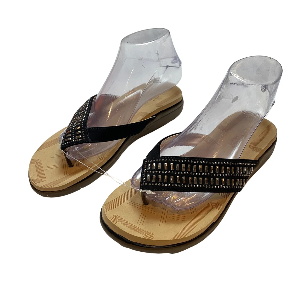 Forever Link Tracy-27 Flip Flop Thong Sandals Womens Size 9 Black Rhinestone - Image 2 of 4