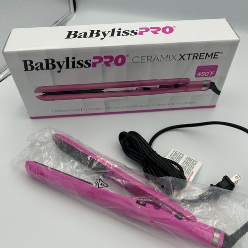 "Plancha de pelo Babyliss Pro cerámica 1"" rosa sin usar alto rendimiento térmico" 