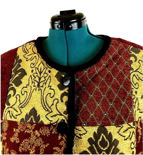 Analogy Women's Tapestry Jacket Size L Burgundy Floral Pockets - Picture 2 of 9