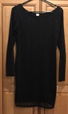 Yamamay Black Lace Front Cocktail Dress with Lace Sleeves, Large 