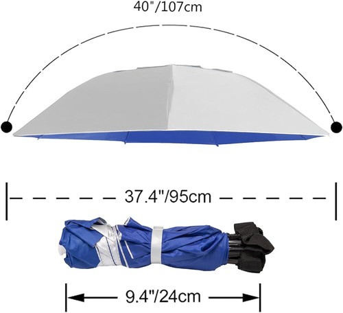 NEW-Vi Fishing Umbrella Hat Folding Adjustable Sun Rain Cap, 37.4”Oversize Han - Picture 4 of 7