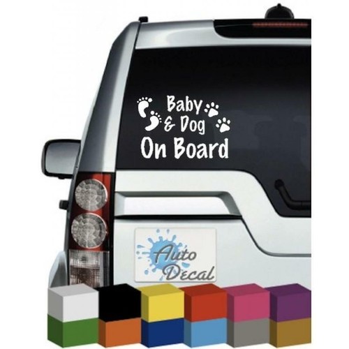 Baby & Dog On Board Novelty Vinyl Window Car Bumper, Decal / Sticker / Graphic - Picture 2 of 2