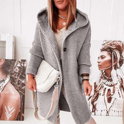 US Womens Knitted Sweater Open Front Coat Long Hoodies Cardigan Coat Tops Jacket - Picture 26 of 26