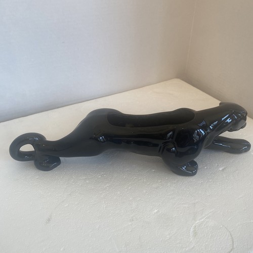 Vtg - MCM - Crouching Stalking Black Panther Jaguar Planter Figure 15" Long. - Picture 4 of 11