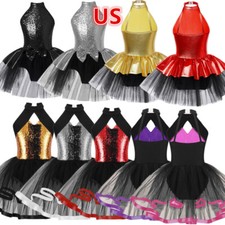 Girl Tutu Dance Dress Sequin Gymnastic Leotard Dress Modern Latin Jazz Dancewear