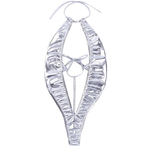 Costume da bagno donna sexy bikini metallizzato lucido monokini mini perizoma - Foto 52 di 93