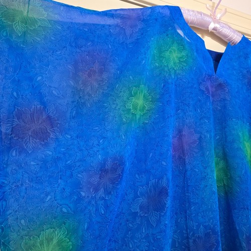 Rima One size Floral "SEE THRU" Kaftan/Beach coverup Blue/Purple/Green - Picture 3 of 9