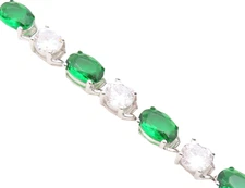 925 Sterling Silver Vintage Bracelet Oval Cut Green & White Topaz  BT10879