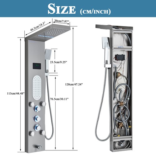 Stainless Steel LED Rain&Waterfall Shower Panel Tower System Massage Body Jets - Picture 187 of 209