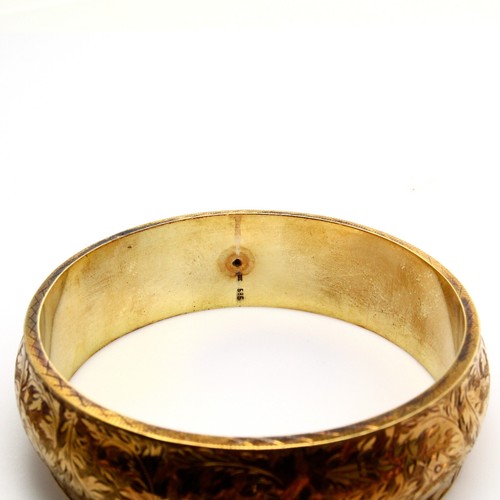 Antique Victorian Era 14K Yellow Gold Floral Etched Large Cuff Bangle - Picture 5 of 7