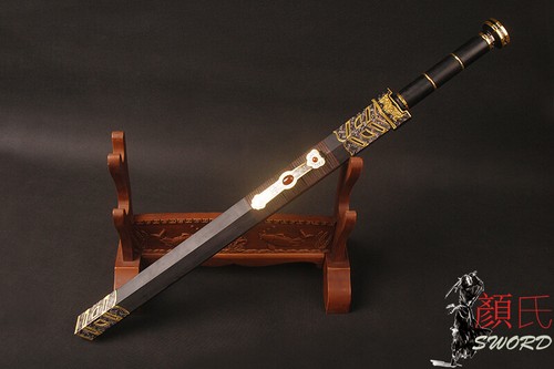 Auspicious Chinese Sword Han Dynasty Jian Blackwood Scabbard Folded Steel Blade - Picture 2 of 12