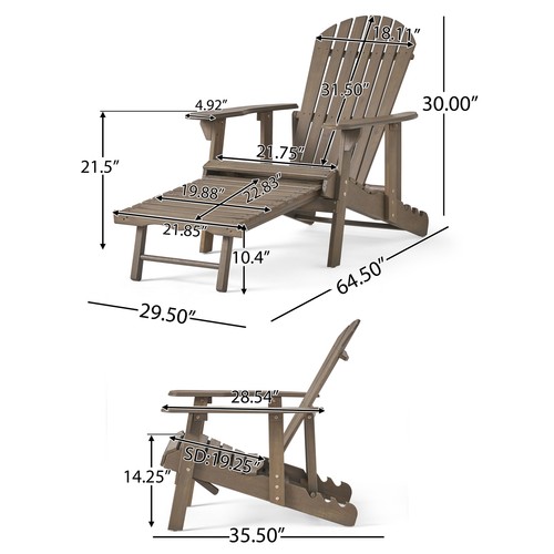 Folding Adirondack Chair Wood Outdoor Reclining Chair Lawn Backyard Chair Gray - Bild 7 von 9
