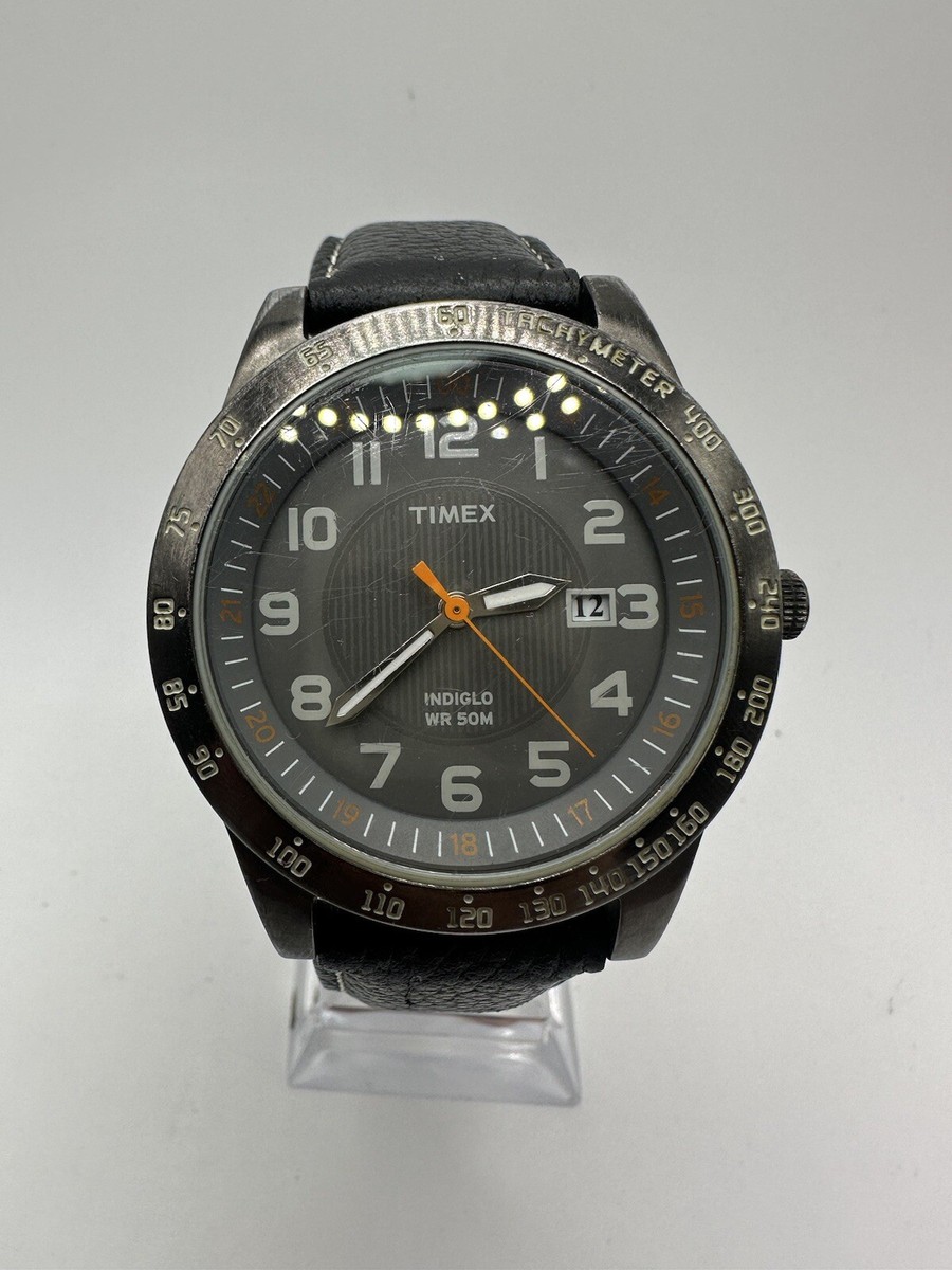 Timex Men s T2N919 Elevated Classics Gunmetal Tone Watch with Faux Leather Band eBay