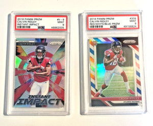 2018 Panini Prizm Calvin Ridley#11-9 & Red White Blue Calvin Ridley #209 PSA 9