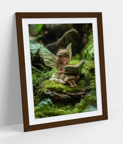 CUTE LITTLE FAIRY READING BOOK IN FOREST FRAMED WALL ART PICTURE POSTER PRINT - Picture 2 of 10