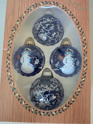 Christmas by Krebs Hand Painted Blue Translucent Sapphire Glass 4 pc - Picture 2 of 4
