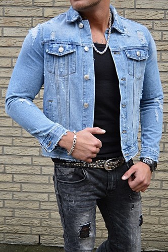 Punk Style Patchs Jeans Veste Rocker Fashion Jeune Clubwear Homme Biker Party qFBwRgX
