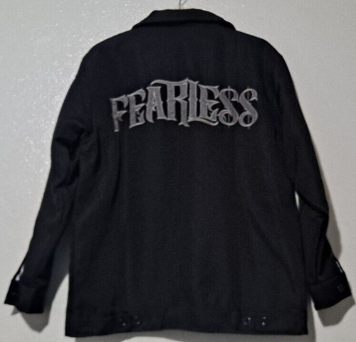 FEARLESS Men's Black Jacket Full Zip Coat Embroidered Quilted Lining Size Large - Picture 3 of 10
