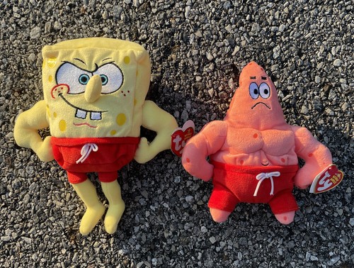 NWT Ty Beanie Babies SpongeBob & Patrick Star Muscle Man Star Plush 7” 2006 - 第 1/8 張圖片