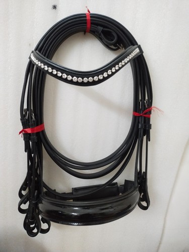 Weymouth Leather Bridle With Crystal Browband, Double Leather Reins Free Ship - Picture 2 of 8