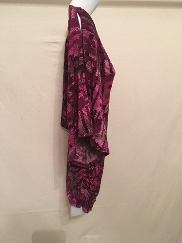 NWT MISS TINA KNOWLES OPEN SHOULDER TUNIC SHIRT GEO MAZE PURPLE GARNET SMALL 4-6 - Picture 5 of 6