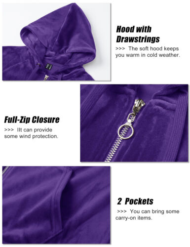 Women's Velour Hooded Jacket Long Sleeve Full Zip Outerwear Warm Velvet Jackets - Picture 52 of 125