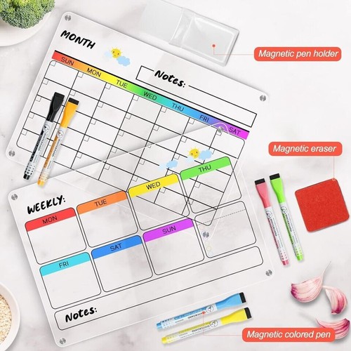 2er Set Acryl Magnet Trocken Abwischbar Kühlschrank Kalender und Whiteboard für Kühlschrank 17x12 - Bild 2 von 6