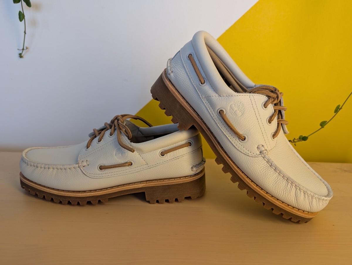 TIMBERLAND MEN'S AUTHENTIC LACE UP 3-EYE BOAT SHOES WHITE