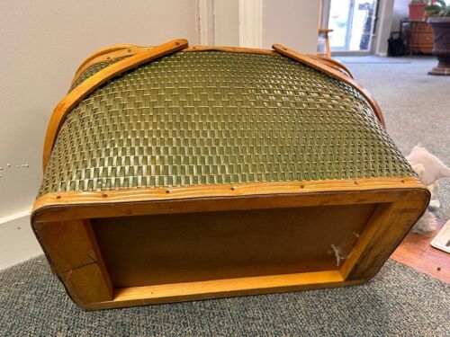 Cesta de picnic verde tejida ojo de halcón vintage años 70 con Tupperware vintage - Imagen 7 de 8