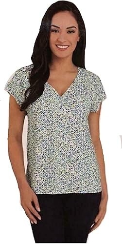 Hilary Radley sz:M Women's V-Neck Short Sleeve T-Shirt Printed Top Blouse Green - Bild 2 von 7