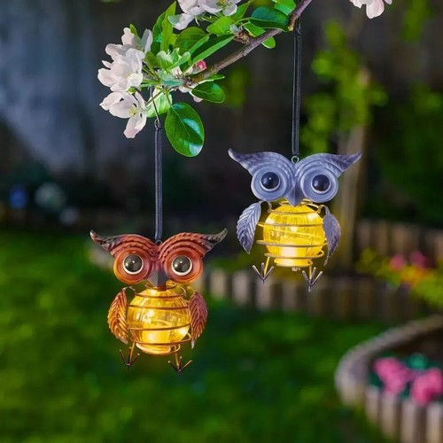 Solar Garden Ornament Owl Hanging Bird LED Firefly Outdoor Decor Ornament - Picture 15 of 24