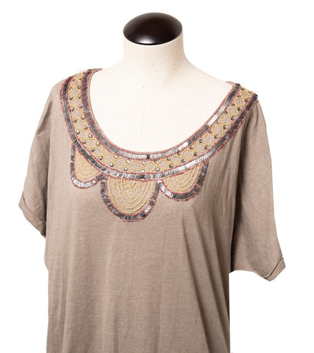 The Territory Ahead Sequin Beaded Casual Tunic Brown Dress Keyenta Knit NEW w/ta - Picture 2 of 7