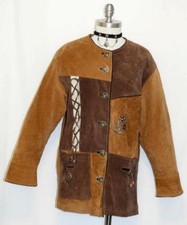 LEATHER BROWN JACKET Women GERMAN Hunting Western Winter Tyrol Coat 14 L B45"