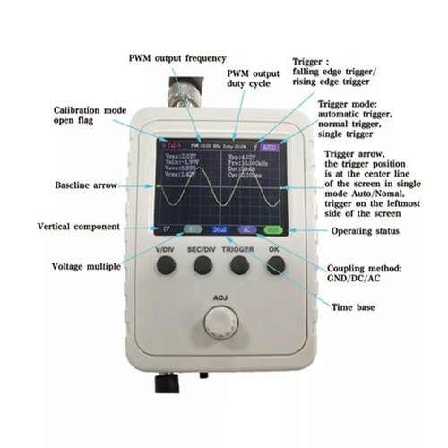 New Assembled 2.4" LCD Display Digital Oscilloscope Test with Clip Power - Picture 5 of 12