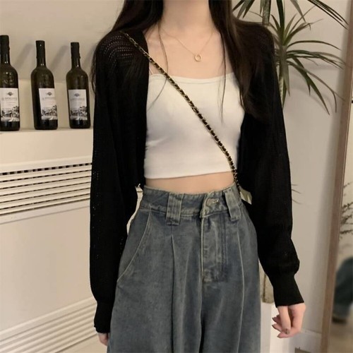Knitted Thin Jacket Sun-Proof Waistcoat Suspender New Outer Match Blouse Women - Picture 9 of 15