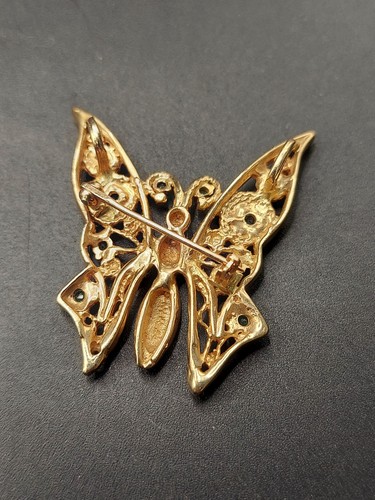 14k Yellow Gold Emerald Butterfly Brooch 9.9g (GJ999) - Picture 2 of 7